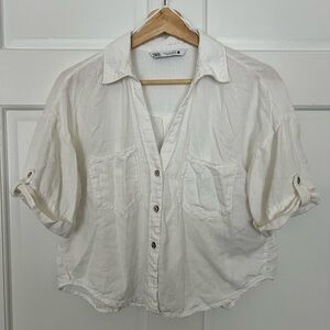 Zara Linen Blend Short Sleeve Shirt